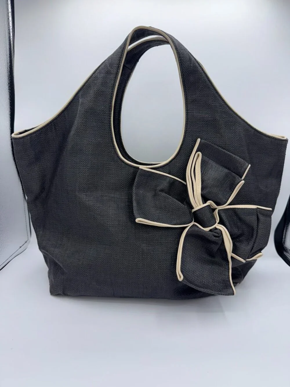 Kate Spade Black Canvas Bow Shoulder Bag Tote Purse - Picture 5 of 15